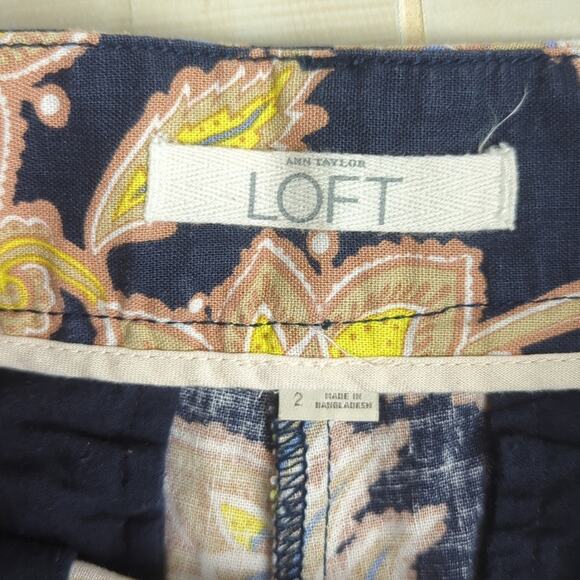 Loft Navy Paisley Linen Cotton Blend Mid‎ Rise Shorts Size 2 - Picture 5 of 6